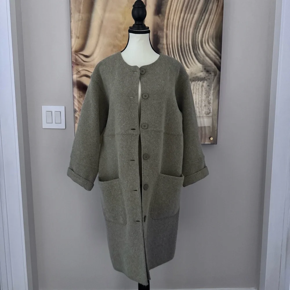 Rodier France Wool Angora Long Cardigan Jacket Green Grey S/M Relaxed Fit - Picture 3 of 12